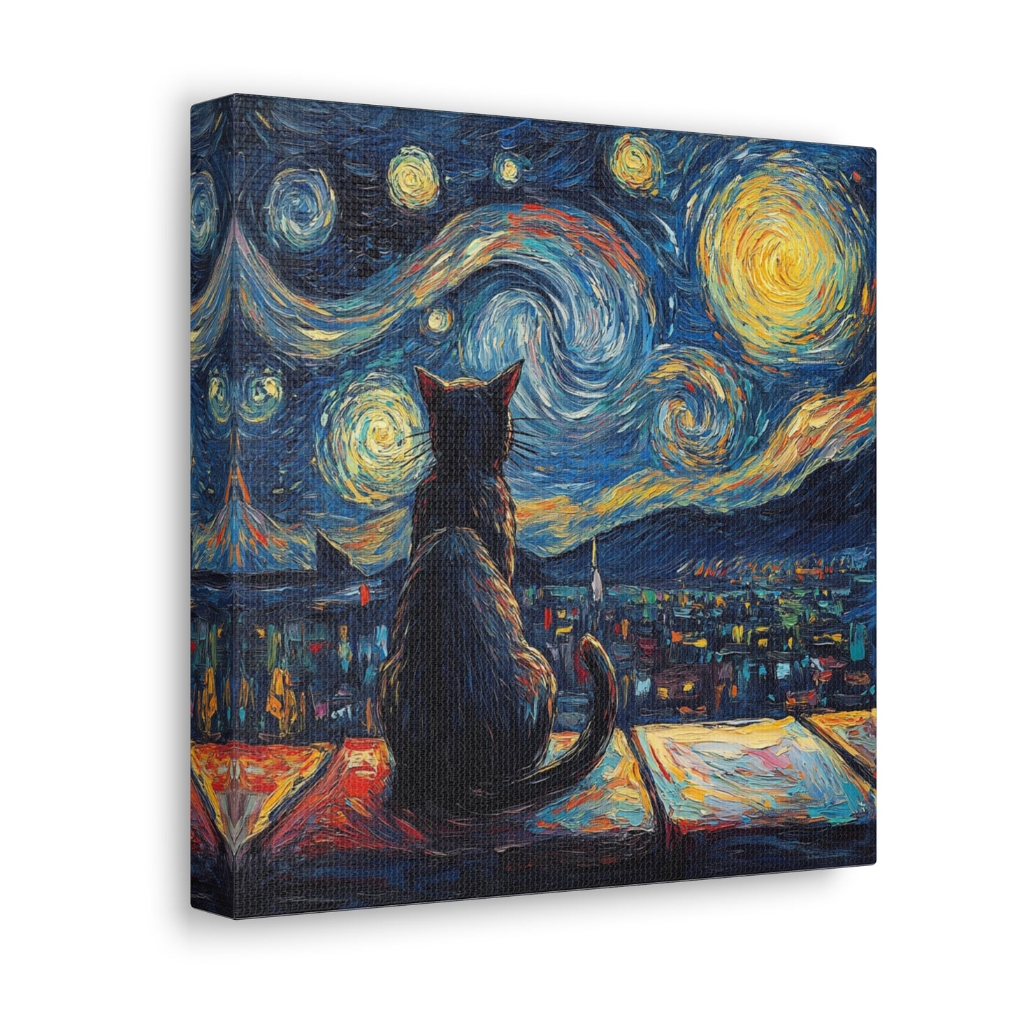 Canvas Gallery Wraps- Starry Night with a Cat"