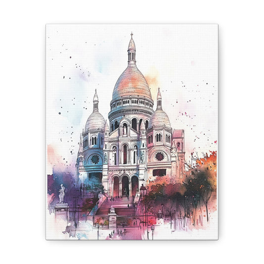 Canvas Gallery Wraps- Sacre Coeur Basilica - Watercolor Art Print