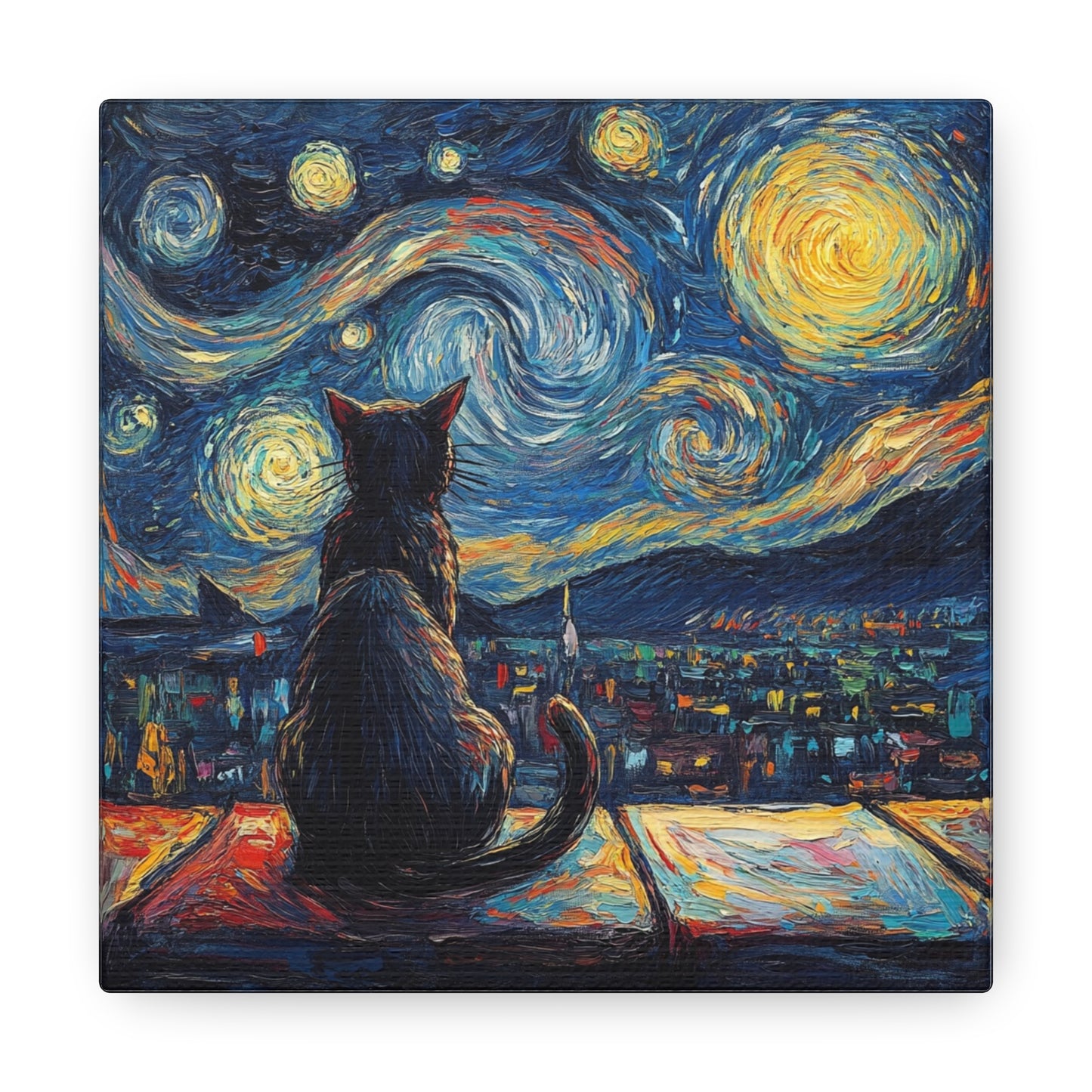 Canvas Gallery Wraps- Starry Night with a Cat"