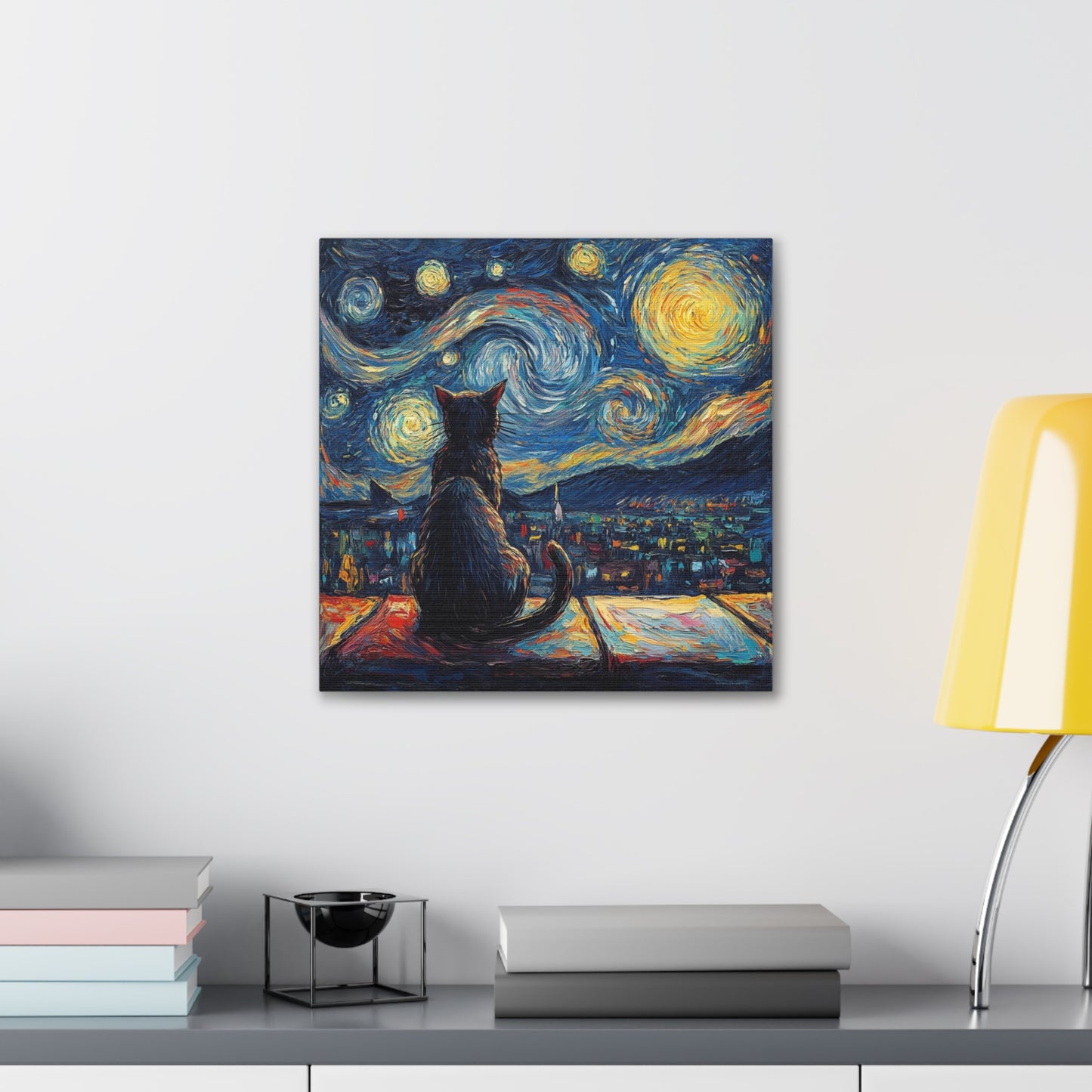 Canvas Gallery Wraps- Starry Night with a Cat"