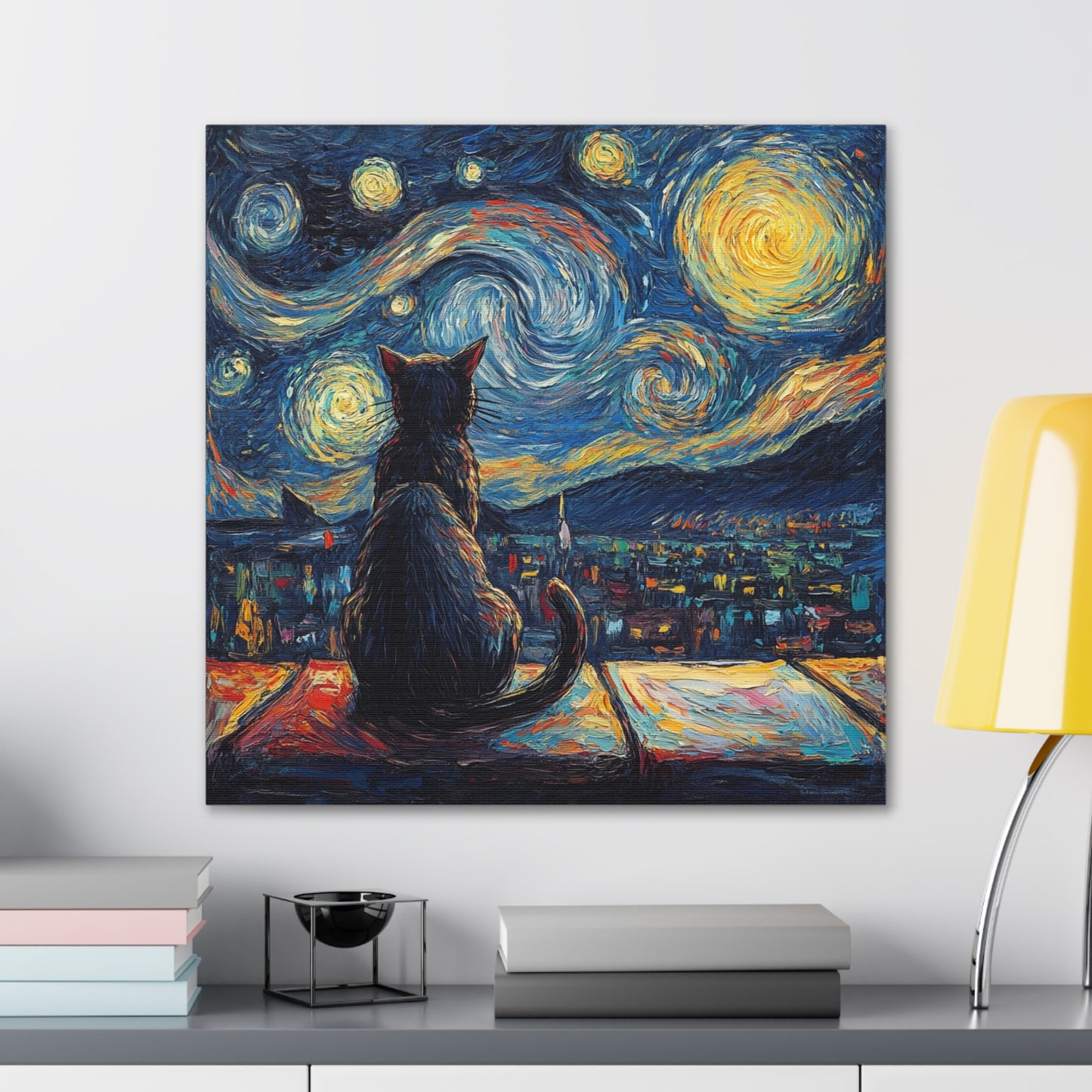 Canvas Gallery Wraps- Starry Night with a Cat"