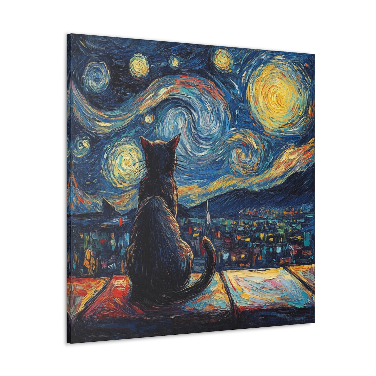 Canvas Gallery Wraps- Starry Night with a Cat"