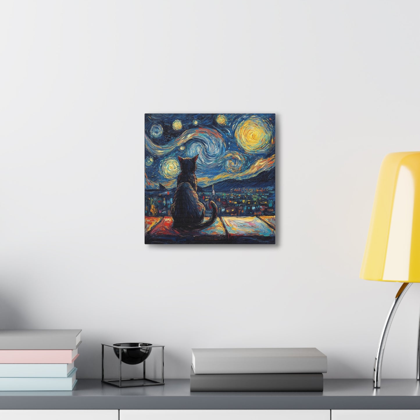 Canvas Gallery Wraps- Starry Night with a Cat"