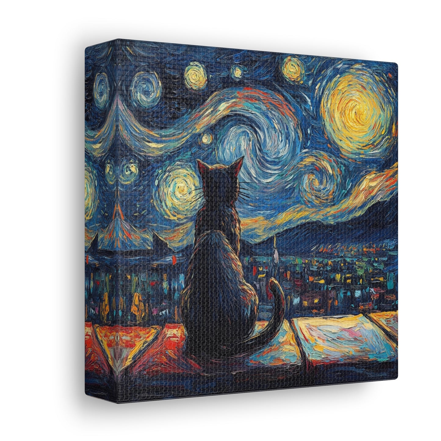 Canvas Gallery Wraps- Starry Night with a Cat"