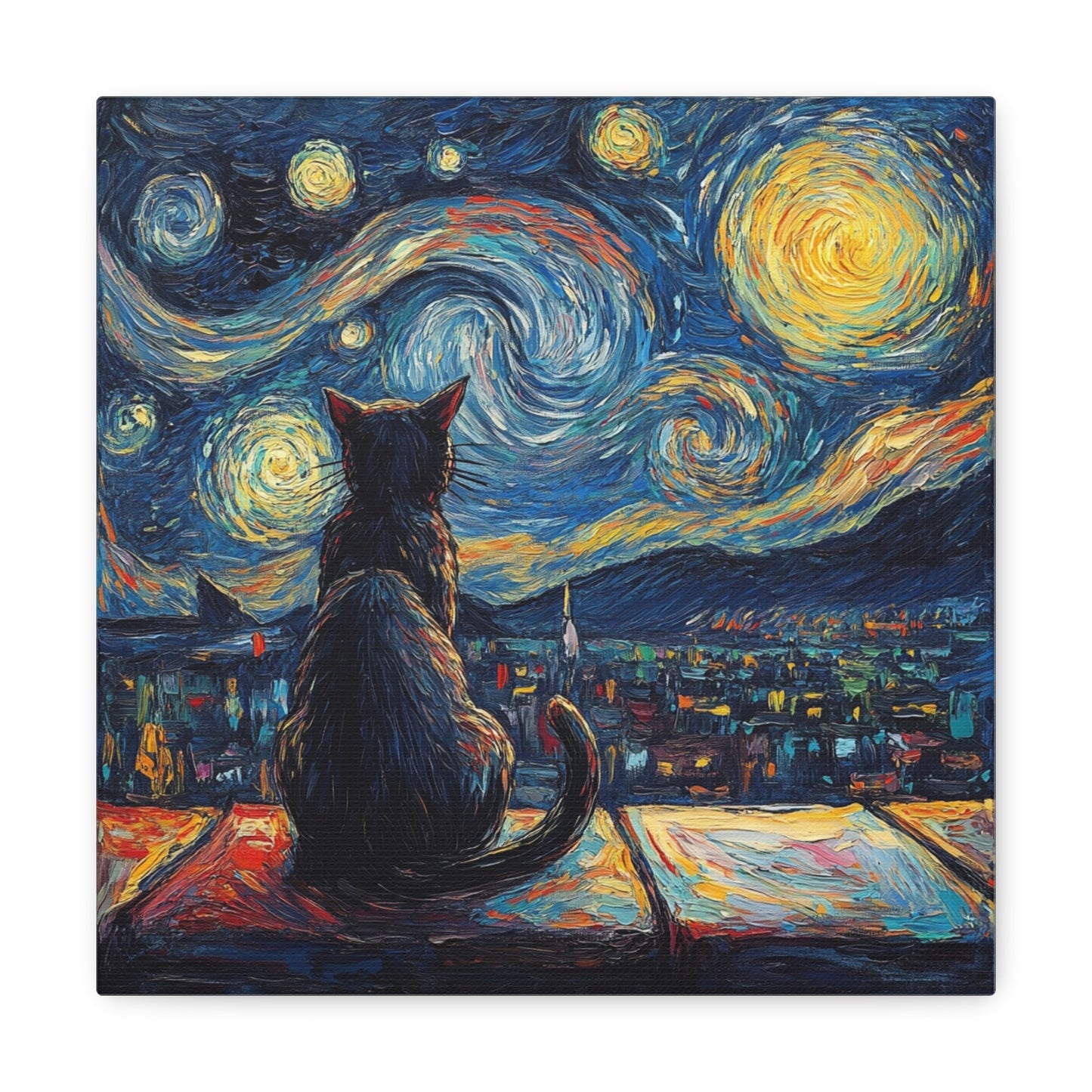 Canvas Gallery Wraps- Starry Night with a Cat"