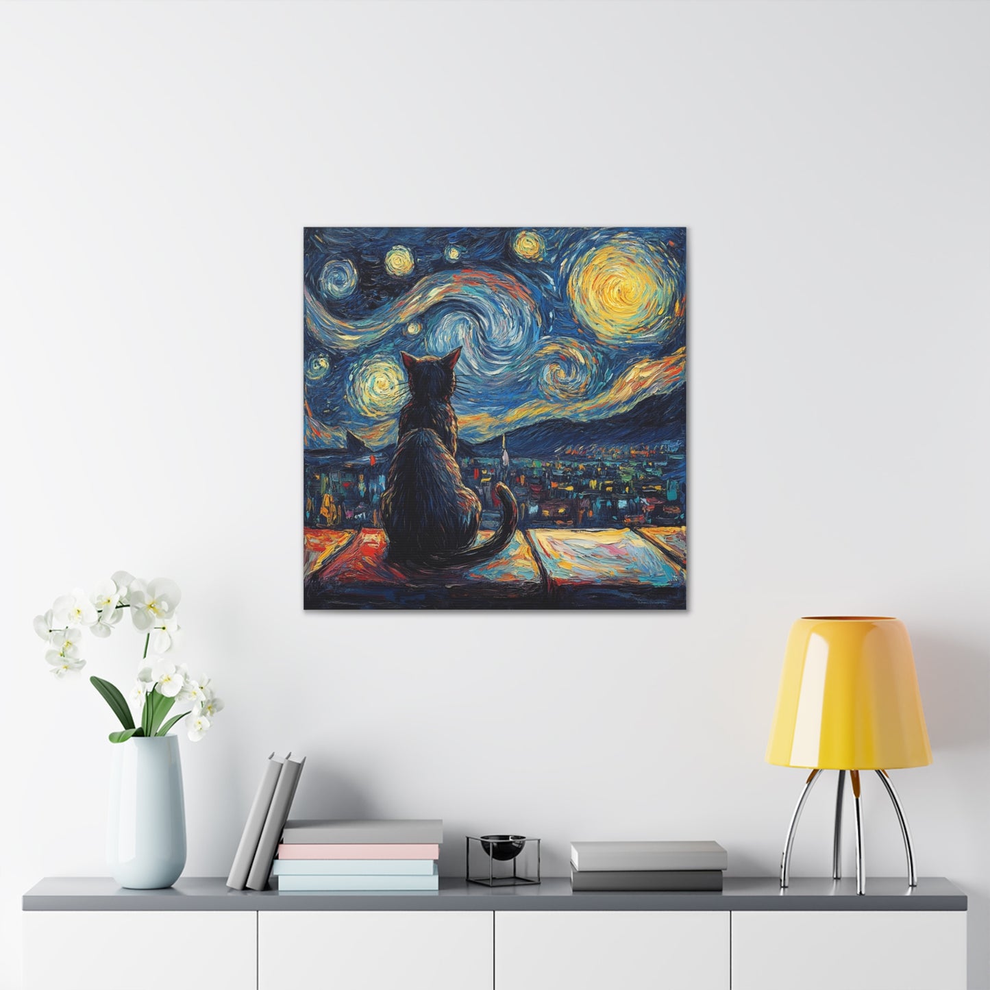 Canvas Gallery Wraps- Starry Night with a Cat"