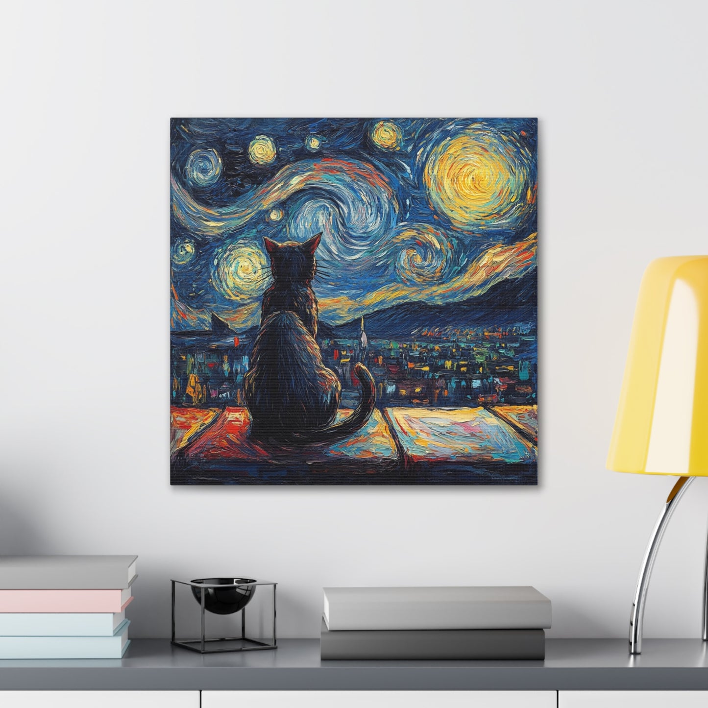 Canvas Gallery Wraps- Starry Night with a Cat"