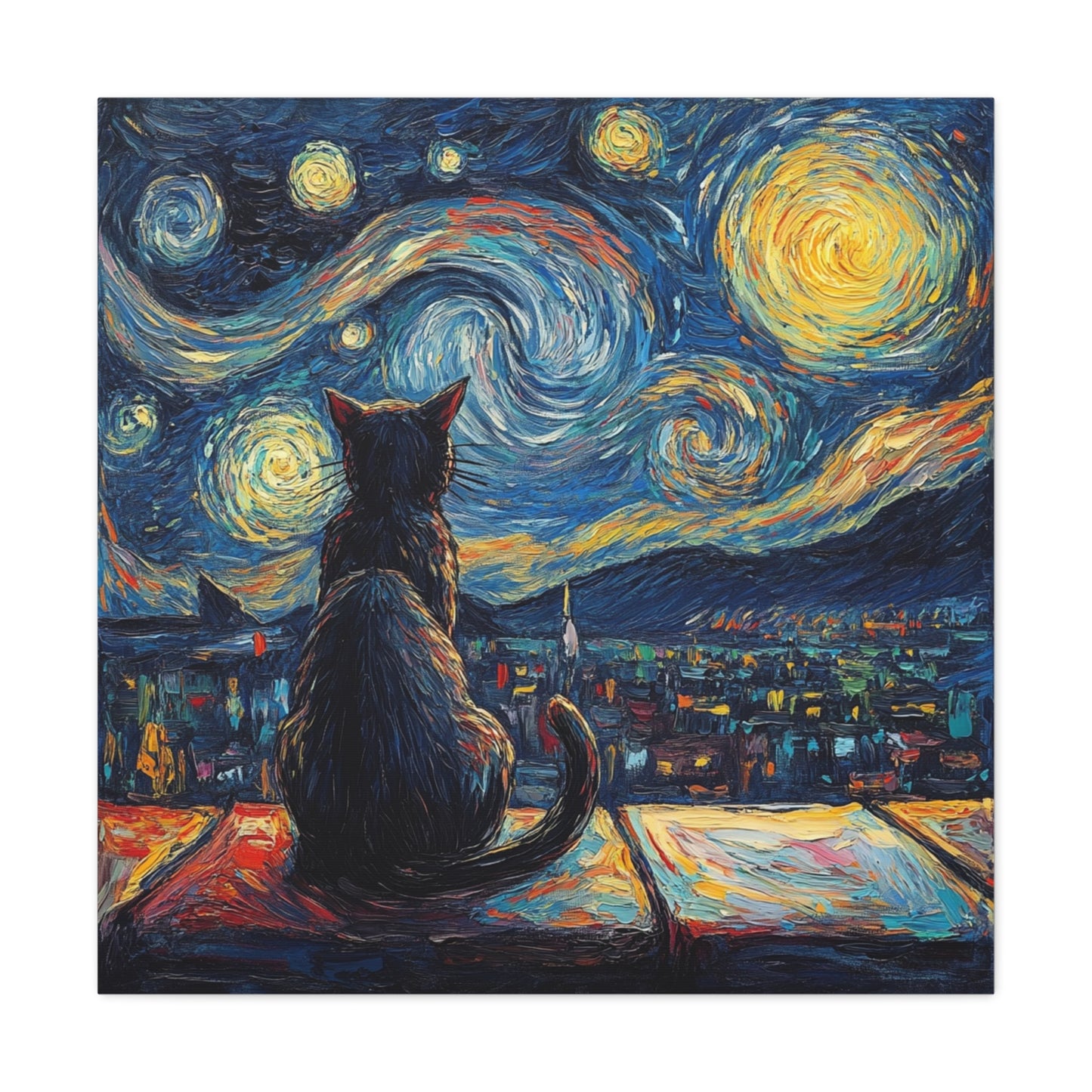 Canvas Gallery Wraps- Starry Night with a Cat"