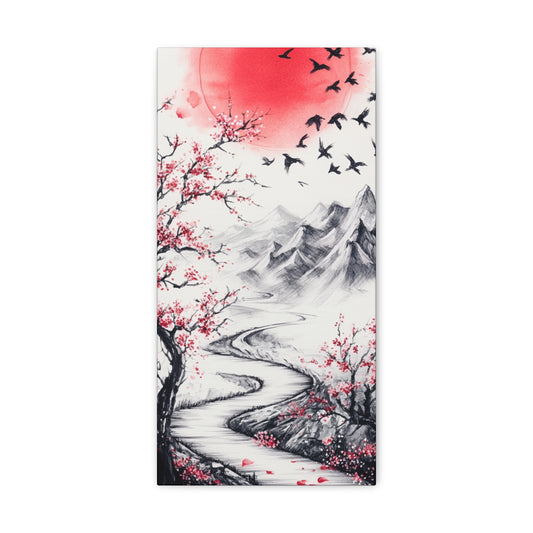 Canvas Gallery Wraps -Path to Dawn: Traditional Japanese Ink Sketch