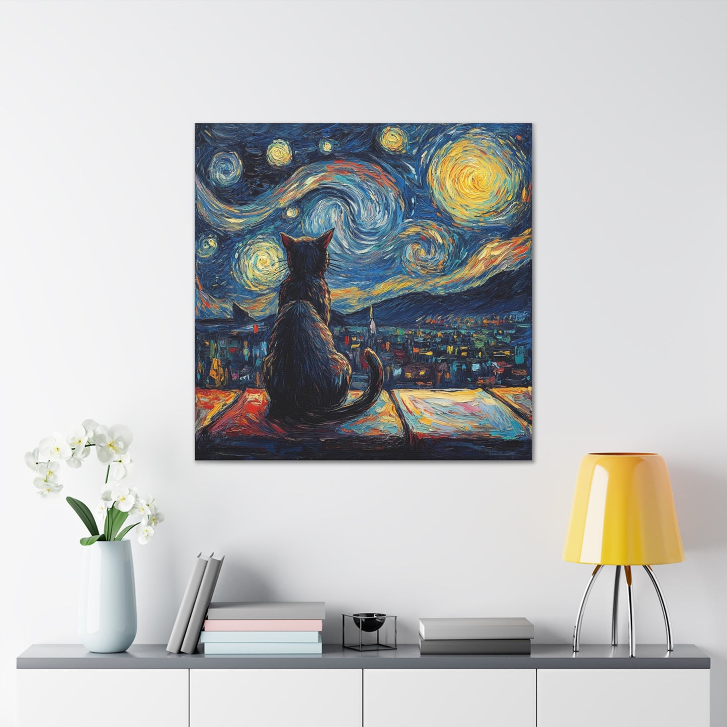 Canvas Gallery Wraps- Starry Night with a Cat"