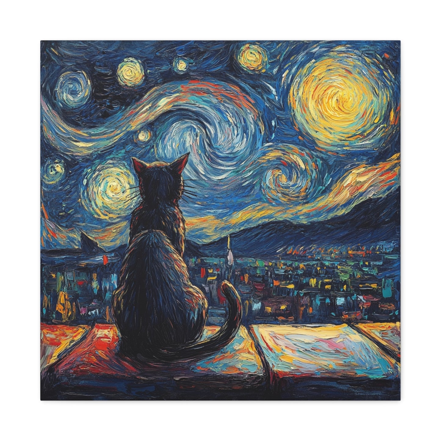 Canvas Gallery Wraps- Starry Night with a Cat"